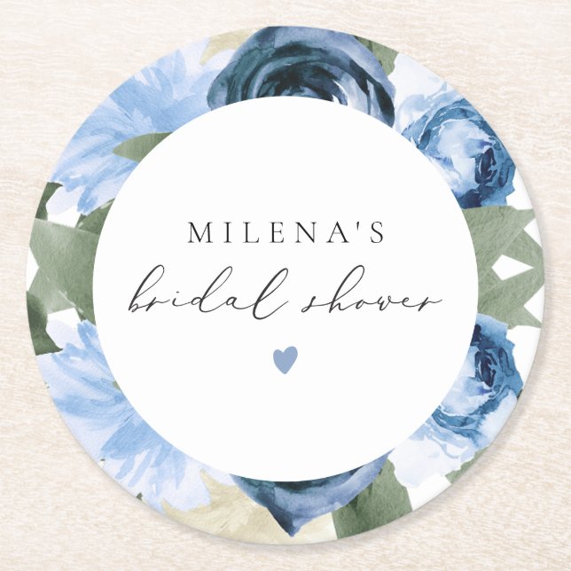 Dessous-de-verre Rond En Papier MILENA Something Blue Floral Bridal Shower (Devant)