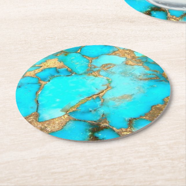 Dessous-de-verre Rond En Papier minéral turquoise (Incliné)