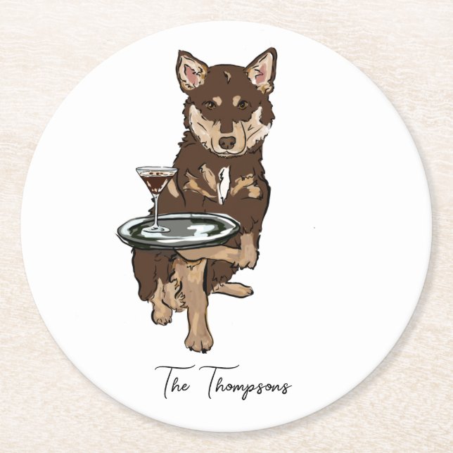 Dessous-de-verre Rond En Papier Mini mariage Husky  (Devant)