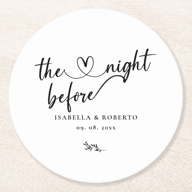 Dessous-de-verre Rond En Papier Minimal Noir et Blanc La Nuit Avant  (Devant)