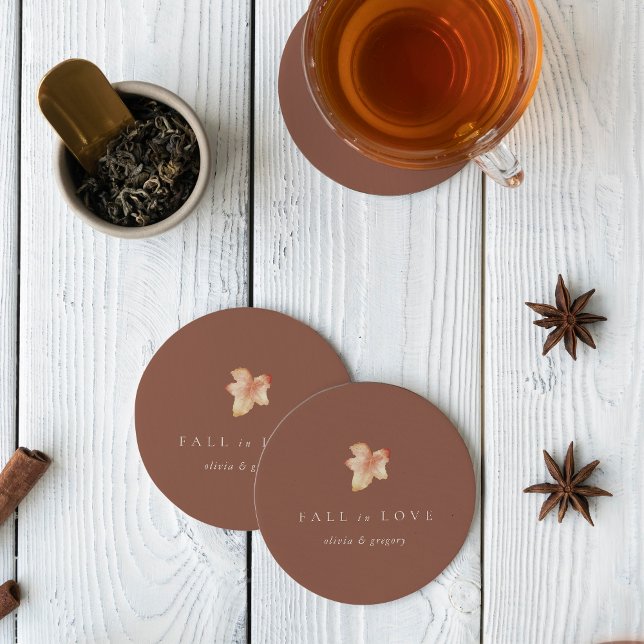Dessous-de-verre Rond En Papier Minimalist Autumn Leaf "Fall in Love" Personalized (Créateur téléchargé)
