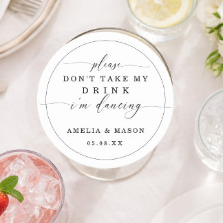 Dessous-de-verre Rond En Papier Minimalist Don't Take My Drink I'm Dancing Wedding