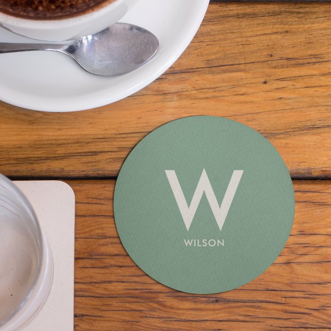 Dessous-de-verre Rond En Papier Mint Green Monogramme soirée personnelle (Créateur téléchargé)