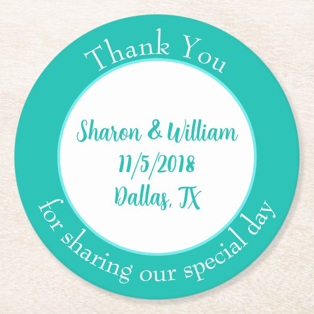 Dessous-de-verre Rond En Papier Mint Green Wedding Favoriser (Devant)