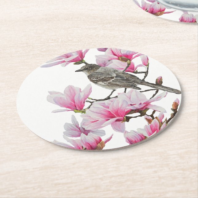 Dessous-de-verre Rond En Papier Mockingbird / Magnolias (Incliné)