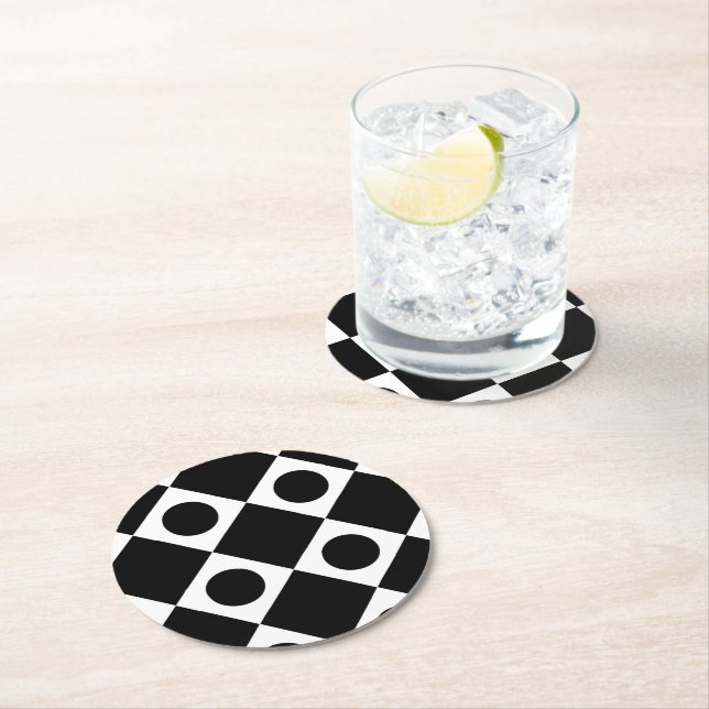 Dessous-de-verre Rond En Papier Mod Retro 60's Noir (En situation)