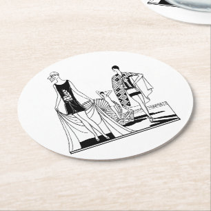 Dessous-de-verre Rond En Papier Mode Art Déco Vintage Dames à la Plage