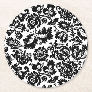 Dessous-de-verre Rond En Papier Modèle floral vénitien noir et blanc de William Mo