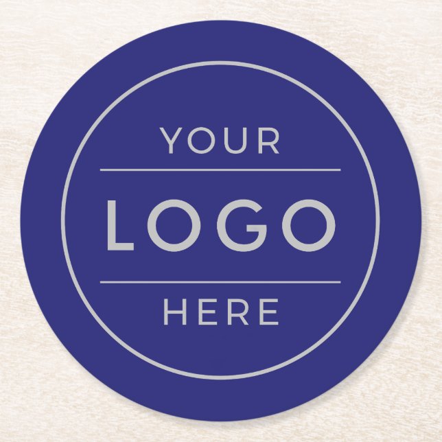 Dessous-de-verre Rond En Papier Modern Navy Blue Silver Custom Business Logo (Devant)