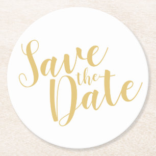 Dessous-de-verre Rond En Papier Modern Script Gold Wedding Enregistrer la date