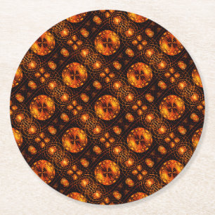 Dessous-de-verre Rond En Papier Moderne Bohème Élégant Motif d'Art Abstrait Doré #