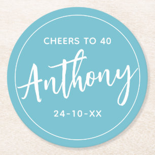 Dessous-de-verre Rond En Papier MODERNE MINIMAL jalon anniversaire boissons aqua
