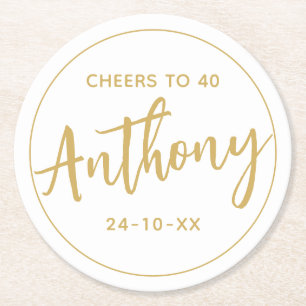 Dessous-de-verre Rond En Papier MODERNE MINIMAL jalon anniversaire boissons or vie