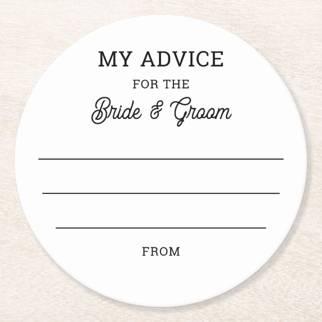 Dessous-de-verre Rond En Papier Mon conseil pour Bride et Groom. Mariage simple (Devant)