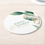 Dessous-de-verre Rond En Papier monogram<br><div class="desc">Rustic painted watercolor botanical greenery leaves in lush forest green,  moderne,  elegant et romantic,  great for rustic wedding,  country wedding and garden wedding in spring and summer. Custom monogrammed paper coaster add a personal touch to your wedding party ! See all the matching pieces in collection below</div>
