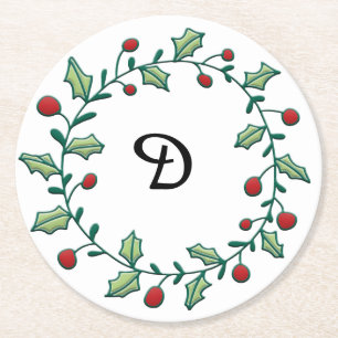Dessous-de-verre Rond En Papier Monogram Christmas Wreath