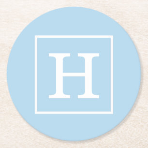 Dessous-de-verre Rond En Papier Monogram initial de Powder Blue White Framed