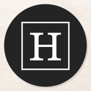 Dessous-de-verre Rond En Papier Monograme de Black White Framed Initial