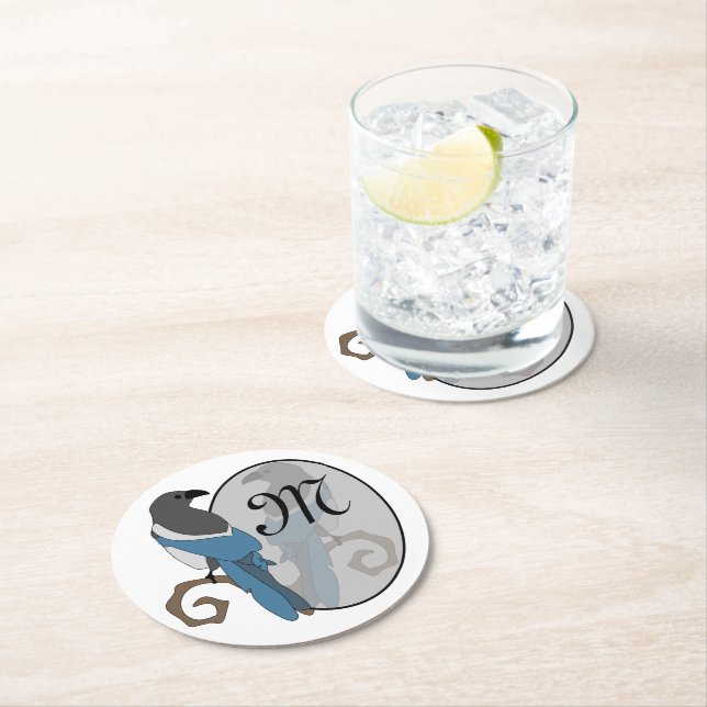 Dessous-de-verre Rond En Papier Monogramme à pâte noire (En situation)