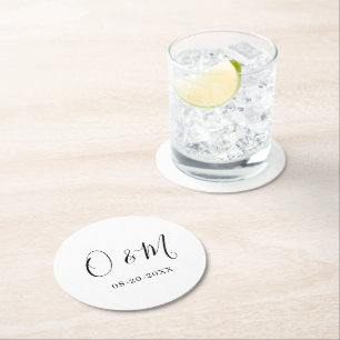 Dessous-de-verre Rond En Papier Monogramme blanc minimaliste élégant Mariage class