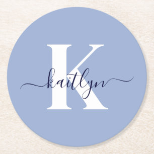 Dessous-de-verre Rond En Papier Monogramme bleu moderne