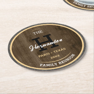 Dessous-de-verre Rond En Papier Monogramme Bois rustique Réunion familiale Pays Br