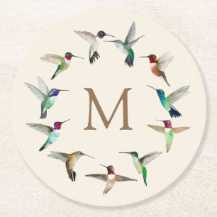 Dessous-de-verre Rond En Papier Monogramme Colibris