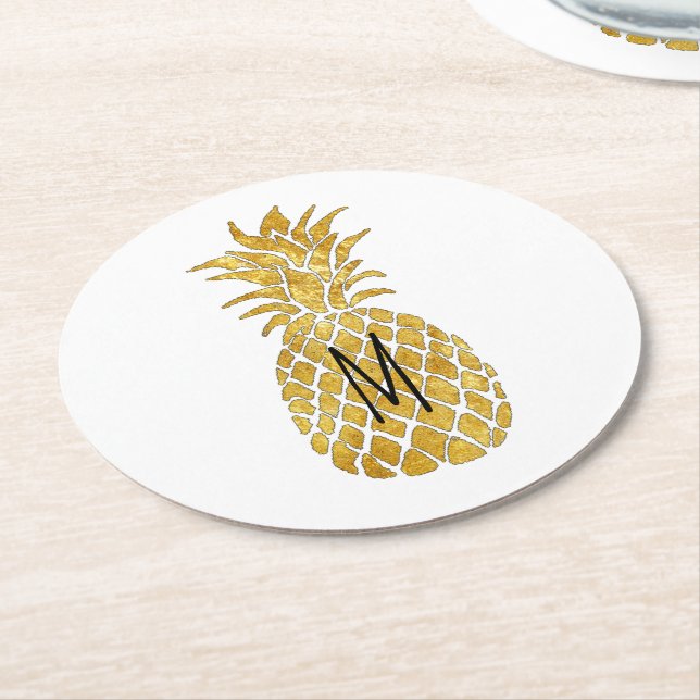 Dessous-de-verre Rond En Papier monogramme d'ananas (Incliné)