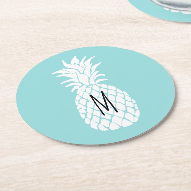 Dessous-de-verre Rond En Papier monogramme d'ananas (Incliné)