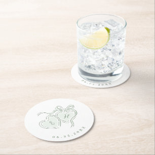 Dessous-de-verre Rond En Papier Monogramme de coeurs dessinés à la main pour maria