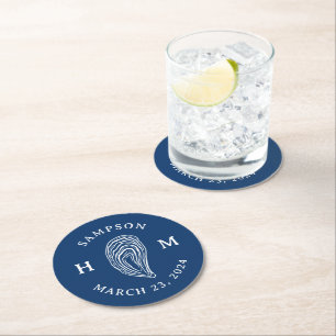 Dessous-de-verre Rond En Papier Monogramme de coquille d'huître marine avec nom Da