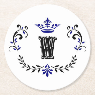 Dessous-de-verre Rond En Papier Monogramme de couronne 'W'