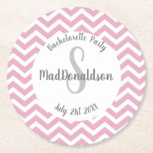 Monogramme de fête rose et blanc à chevrons