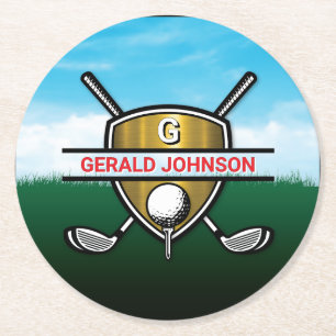 Dessous-de-verre Rond En Papier Monogramme de golf élégant personnalisé minimalist