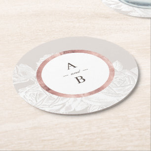 Dessous-de-verre Rond En Papier Monogramme de mariage botanique vintage en or rose