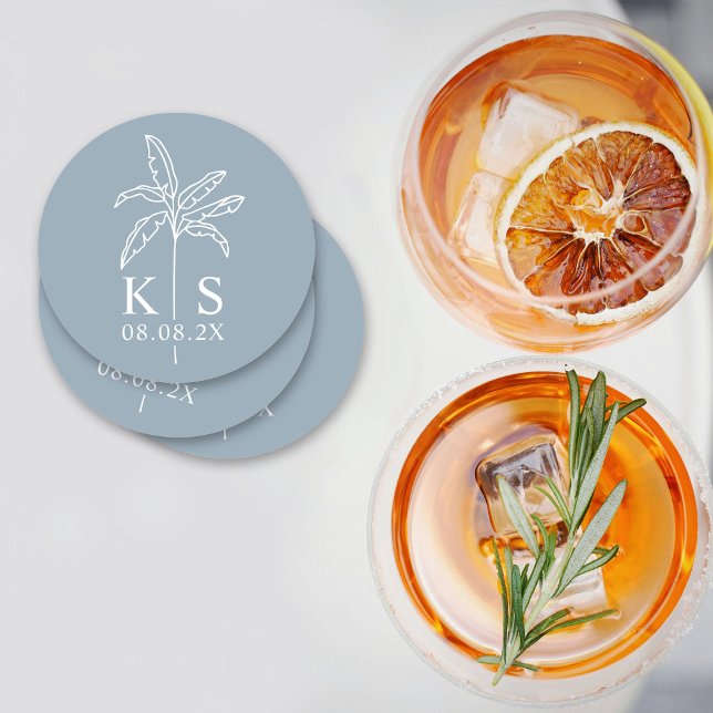 Dessous-de-verre Rond En Papier Monogramme de palmier personnalisé Enregistrer le  (Créateur téléchargé)