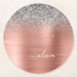 Dessous-de-verre Rond En Papier Monogramme de Parties scintillant d'argent en méta<br><div class="desc">Rose Gold - Blush Pink and Silver Faux Foil Metallic Sparkle Parties scintillant brossé Métal Monogramme Nom Dessous de verre papier. Cela fait le cadeau parfait de remise de diplômes,  anniversaire,  mariage,  douche nuptiale,  anniversaire,  baby shower ou bachelorette pour quelqu'un qui aime le luxe glam et les styles chic.</div>