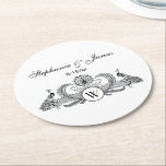 Dessous-de-verre Rond En Papier Monogramme de Peacocks vintages<br><div class="desc">Peacocks vintage avec Monogram Invitations personnalisables et accessoires avec une image stylisée vintage d'un Peacocks avec Monogram. Vous pouvez facilement modifier ces produits en ajoutant des champs de texte, en supprimant des champs de texte existants, en modifiant des images de conception ou en ajoutant des images supplémentaires de votre choix....</div>