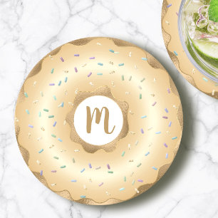 Dessous-de-verre Rond En Papier Monogramme doré écriture doughnut gras luxe
