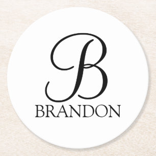 Dessous-de-verre Rond En Papier Monogramme et nom de script personnalisé classique