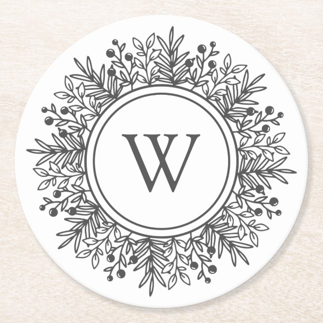 Dessous-de-verre Rond En Papier Monogramme Flocon de Noël de Noël (Devant)