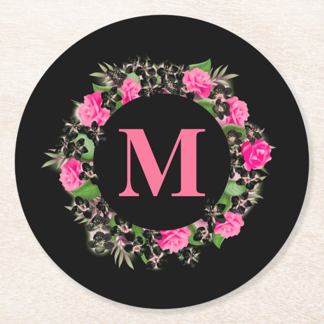 Dessous-de-verre Rond En Papier Monogramme floral (Devant)