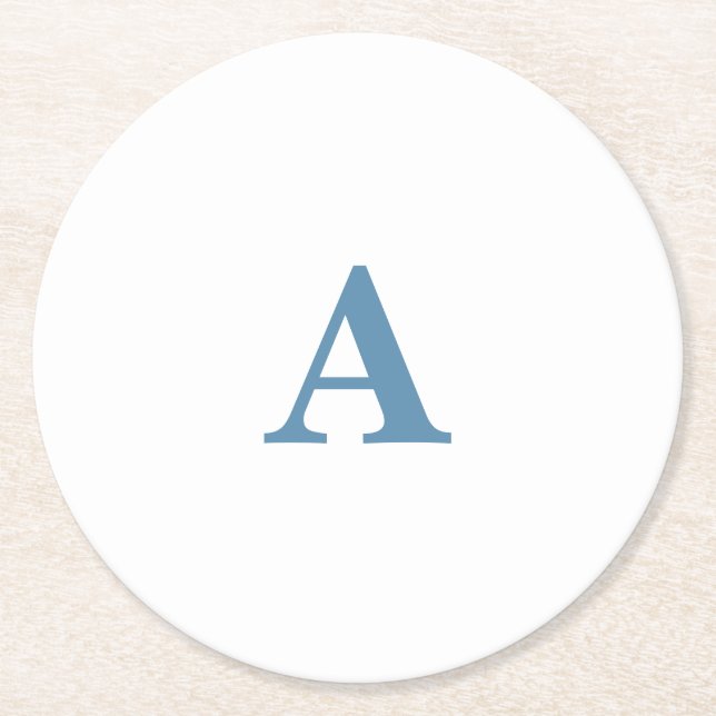 Dessous-de-verre Rond En Papier Monogramme Initiale Nom Bleu Poussiéreux Blanc Sim (Devant)