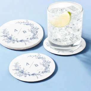 Dessous-de-verre Rond En Papier Monogramme Mariage français victorien classique