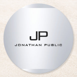 Dessous-de-verre Rond En Papier Monogramme métal Faux Argent Modèle Élégant