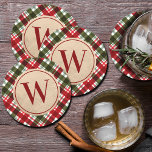 Dessous-de-verre Rond En Papier Monogramme moderne sur le plateau de Noël<br><div class="desc">Votre premier sur un faux cercle doré et un motif plaid rouge,  vert et blanc.,  ces dessous de verre sont parfaits pour votre propre maison ou donner comme cadeaux de vacances ou d'hôtesse. CORRESPONDRE des articles dans notre magasin.</div>