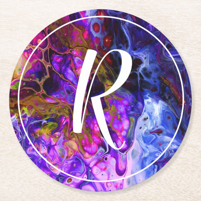 Dessous-de-verre Rond En Papier Monogramme mondial Imaginaire (Devant)