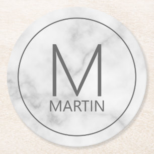 Dessous-de-verre Rond En Papier Monogramme personnalisé moderne et Dessous de verr