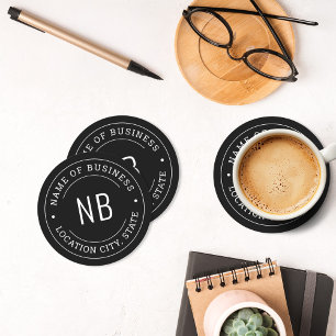 Dessous-de-verre Rond En Papier Monogramme personnalisé noir rond pour l'emplaceme