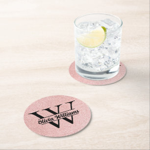 Dessous-de-verre Rond En Papier Monogramme rose Parties scintillant or   Girly Mod